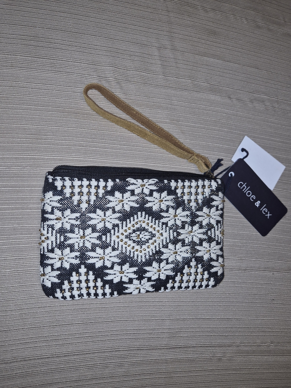 Chloe & Lex Black/Silver and White Beaded Wristlet Pouch